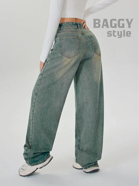 Ayollar jinsi baggy Y2K, oversize keng shim, yuqori bel, erkin kesim, paxta jinsi