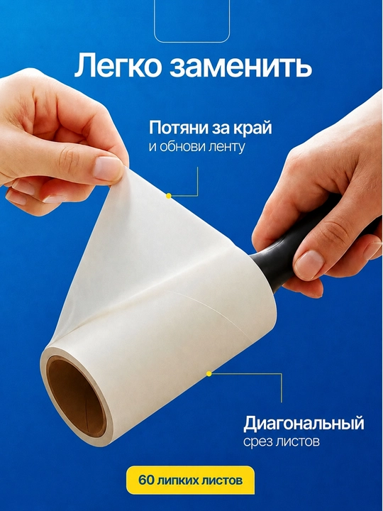 Липкий ролик для чистки мебели, салона машины и одежды, липкий
