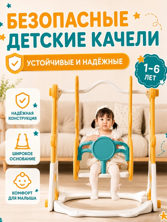 Детский игровой комплекс, с горкой, качелями и баскетболом, до 50 кг