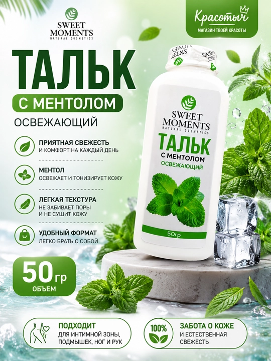 Тальк для депиляции и шугаринга Sweet Moments с ментолом, 50 г - 
