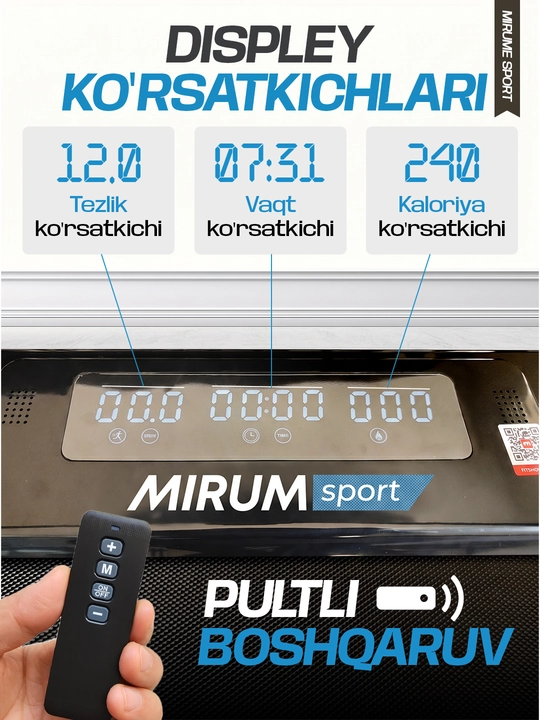 Yugurish yo'lagi, universal, uy va xonadonlar uchun, yig'iladigan, 1-10 kg tezlikka ega