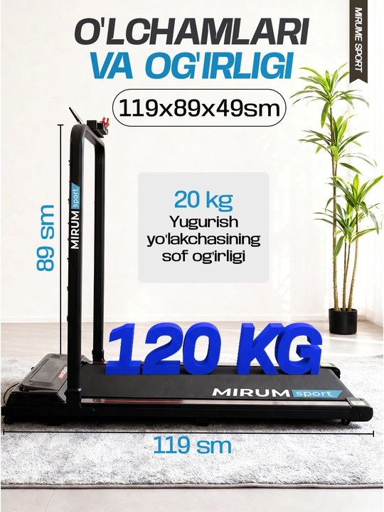Yugurish yo'lagi, universal, uy va xonadonlar uchun, yig'iladigan, 1-10 kg tezlikka ega