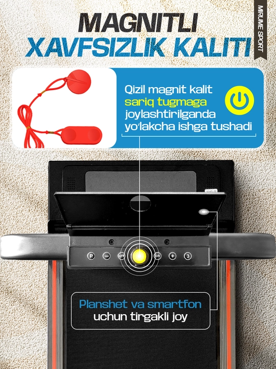 Yugurish yo'lagi, universal, uy va xonadonlar uchun, yig'iladigan, 1-10 kg tezlikka ega
