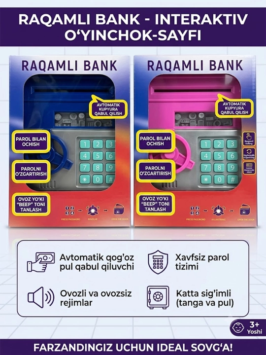 Seyfcha, bolalar uchun seyf, pul qutisi, bolalar uchun sovga, pul idish, pul soladigan - 