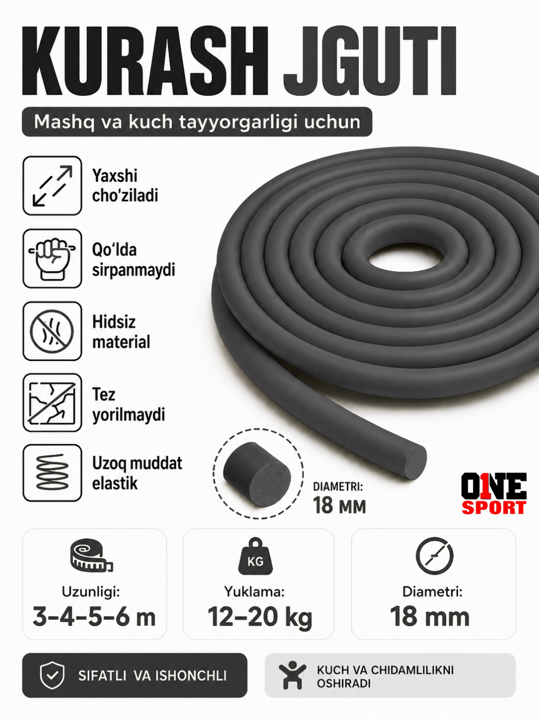 Kurashchi jguti 2 xil: ichi bo‘sh va yaxlit, 18 mm, 10-20 kg