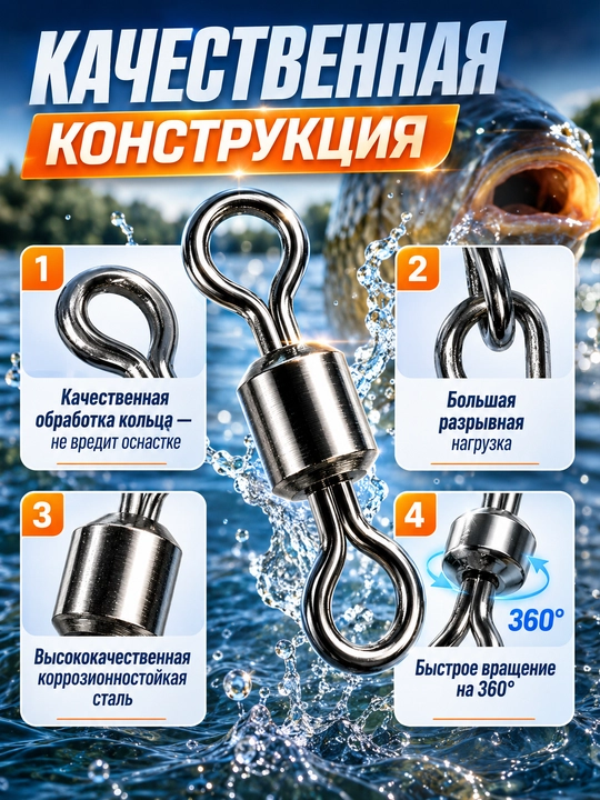 Вертлюги рыболовные c застежкой