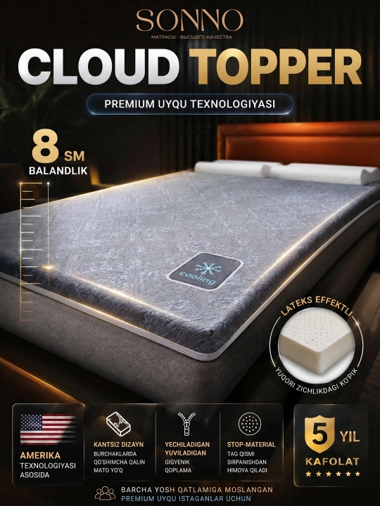 SONNO Cloud Topper — Premium uyqu texnologiyasi uyingizda - 