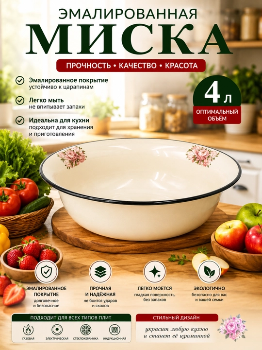 Миска 4 л Эмалированная - 