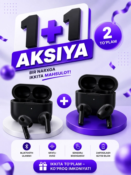 Беспроводные Bluetooth Наушники TWS, Белый и Черный Цвет, Акция 1+1 - 