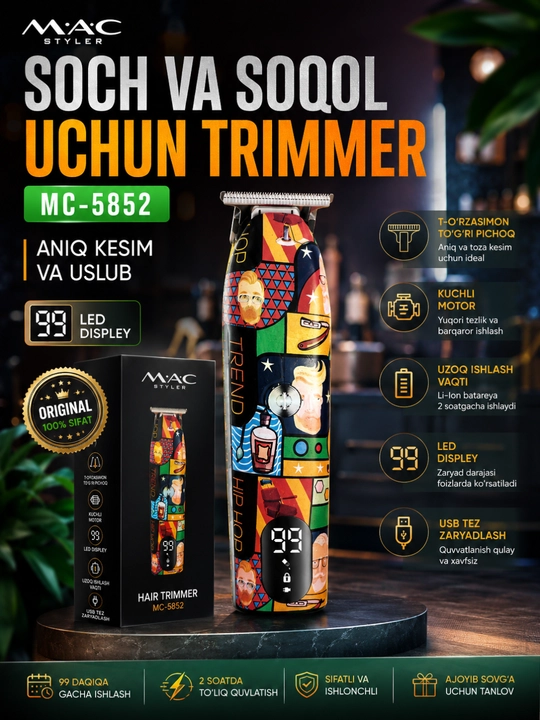 MAC Styler MC-5852 Professional Soch va Soqol Trimmeri  Premium Sifat - 