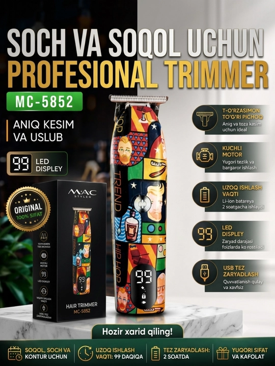 MAC Styler MC-5852 Professional Soch va Soqol Trimmeri  Premium Sifat