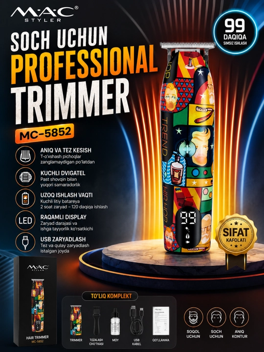 MAC Styler MC-5852 Professional Soch va Soqol Trimmeri  Premium Sifat