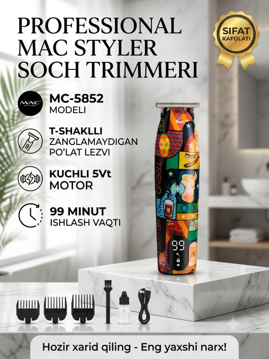 MAC Styler MC-5852 Professional Soch va Soqol Trimmeri  Premium Sifat