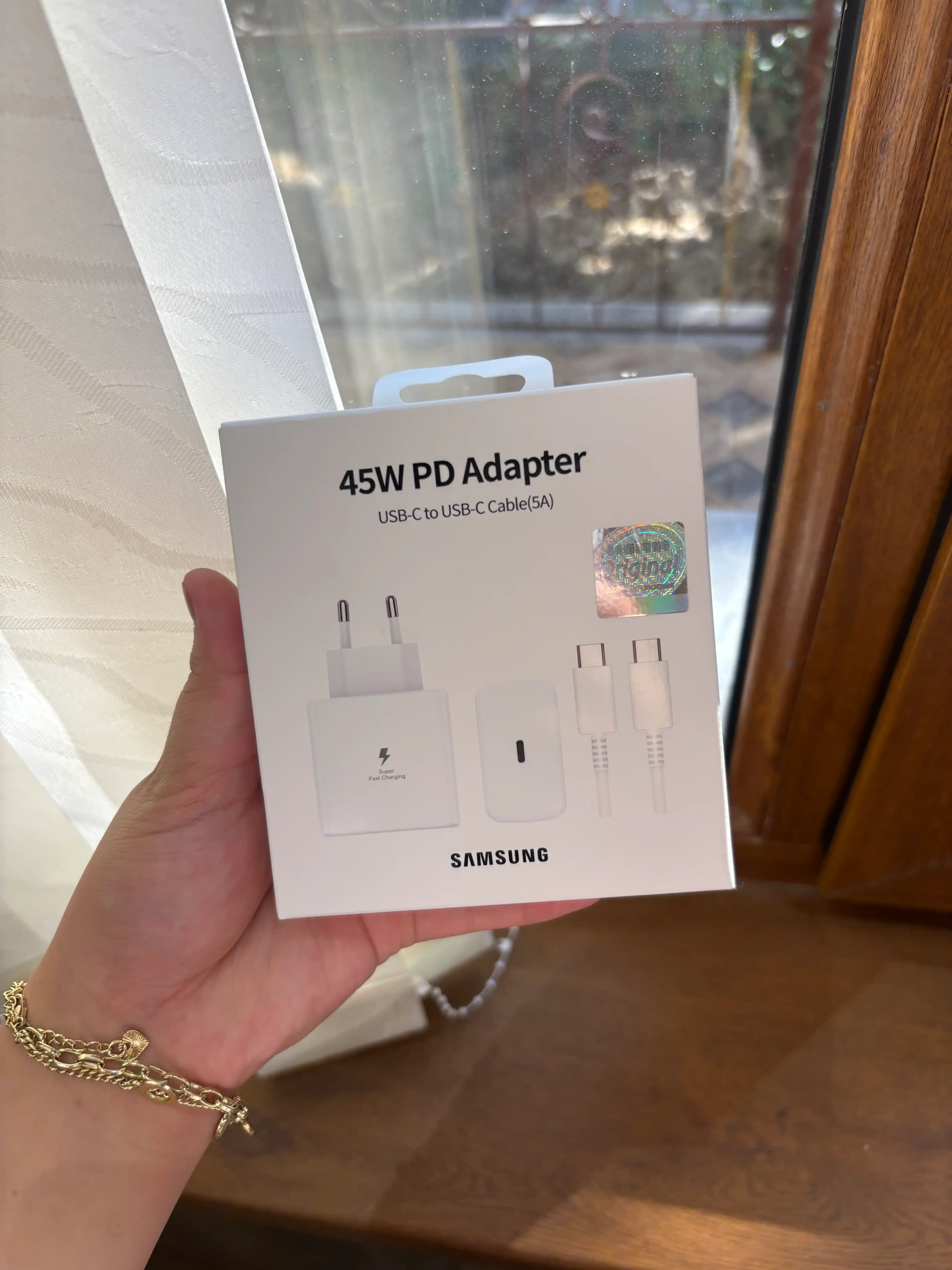 Samsung 45W PD adapter, USB-C tezkor zaryadlovchi, kabel bilan