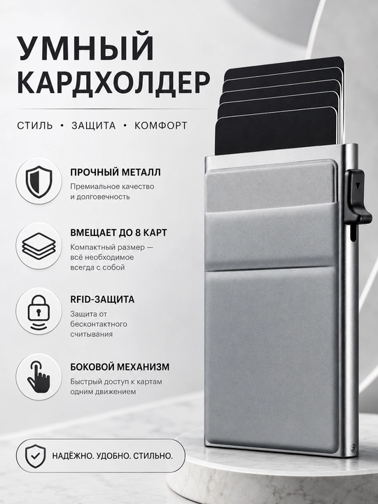 RFID himoyasi bilan metall karta egasi, ixcham va ishonchli, taktik, hujjatlar uchun - 