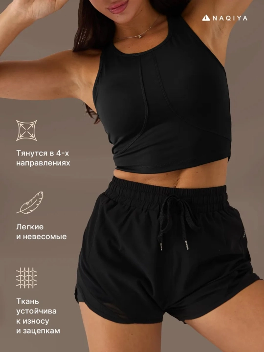 Fitnes, yugurish va mashg‘ulotlar uchun ichki leginsli ayollar 2-si-1-da sport shortilari