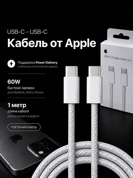IPhone uchun Type-C to Type-C kabel 60W iPhone zaryadchik USB-C - iPhone 15,16 pro/pro max - 