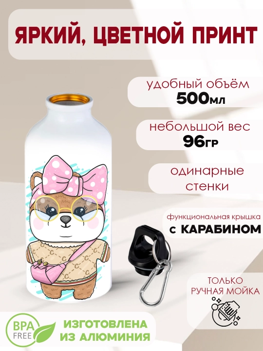 Xaggi Vaggi, Siba, Kuromi, Kissi Missi, Uensday suvi uchun metall shisha, 500 ml