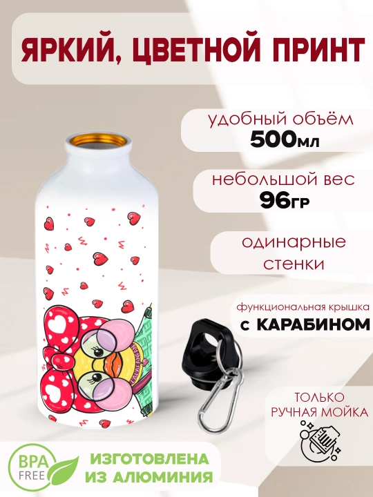Xaggi Vaggi, Siba, Kuromi, Kissi Missi, Uensday suvi uchun metall shisha, 500 ml