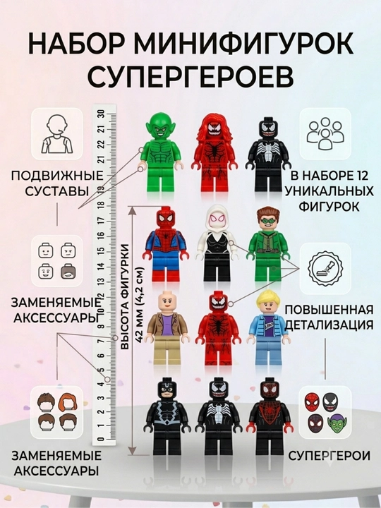 Набор мини-фигурок для детей, Spider-Man и Marvel, совместимо с Lego