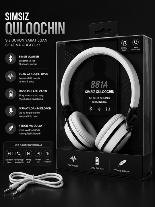 Беспроводные наушники MS-881A Bluetooth с поддержкой AUX и SD-карты - 