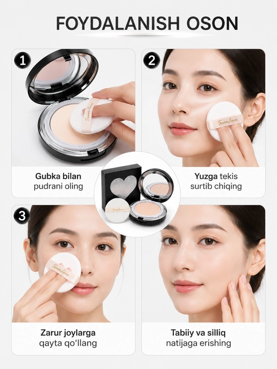 Leiya ScanLove BB Two Way Cake SPF45 PA++ kompakt pudra – mat effekt va tekis rang