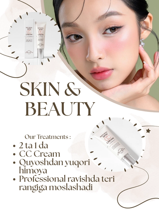 Grace Day 2 ta 1 da teri rangiga moslashuvchi Natural Skin CC Cream va SPF 50+ PA++++ krem