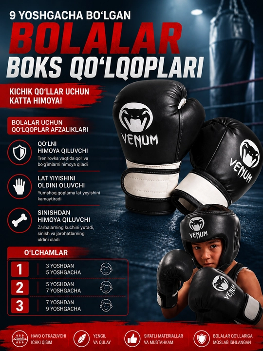 9 yoshgacha bo‘lgan bolalar uchun boks qo‘lqoplari - 
