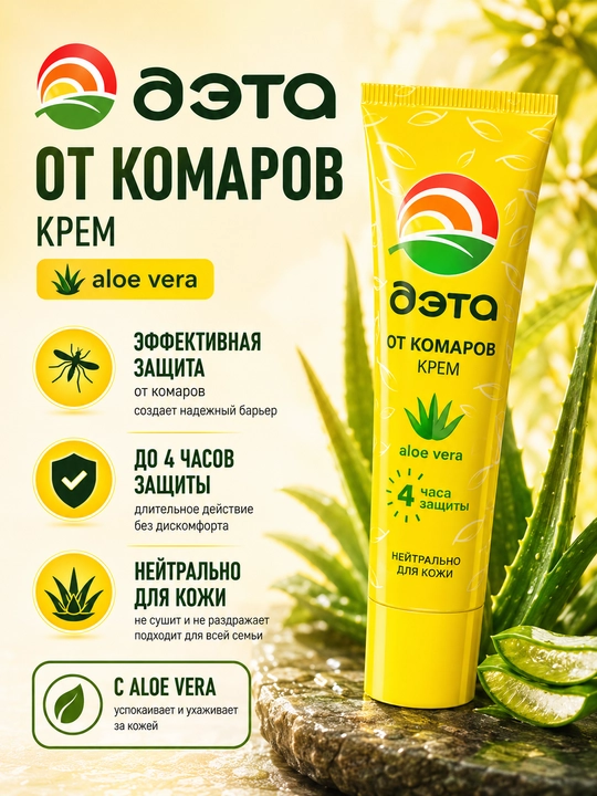 Deta Aloe Vera chivinlarga qarshi krem — 4 soatgacha himoya, butun oila uchun - 