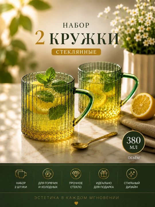 Стеклянный стакан с трубочкой и крышкой для напитков, смузи, воды и коктейлей с крышкой - 