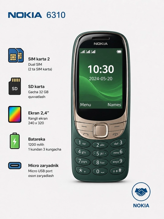 Nokia 6310. klassik dizayn knopkali telefon. nokia telefon. oddiy knopka telefon - 