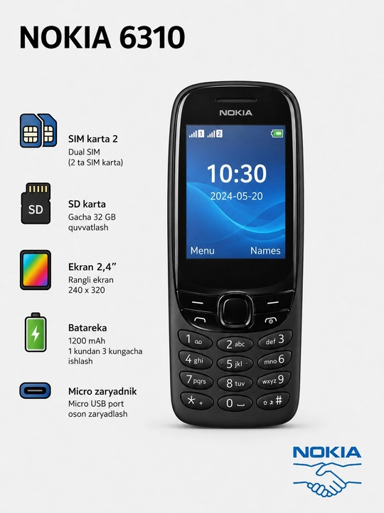 Nokia 6310. klassik dizayn knopkali telefon. nokia telefon. oddiy knopka telefon - 