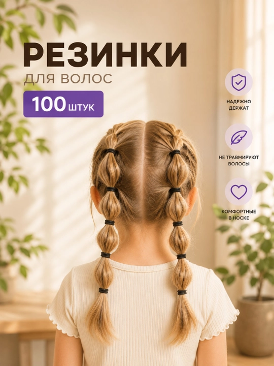 Резинки для девочек детские набор 100 шт Черного цвета
