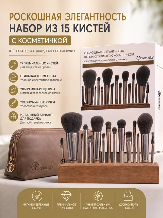 15 dona kosmetik cho‘tkalar to‘plami - 