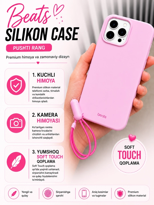 Силиконовый чехол Beats розовый