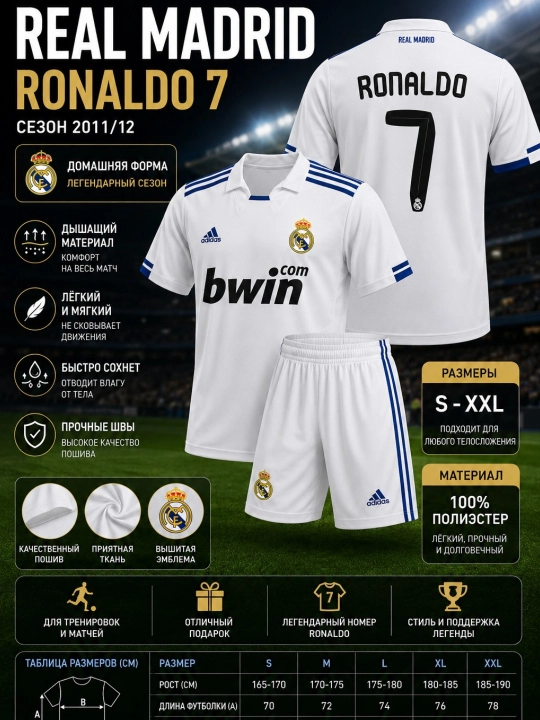 Футбольная форма Ronaldo №7 — легендарные сезоны Real Madrid и Manchester United - 