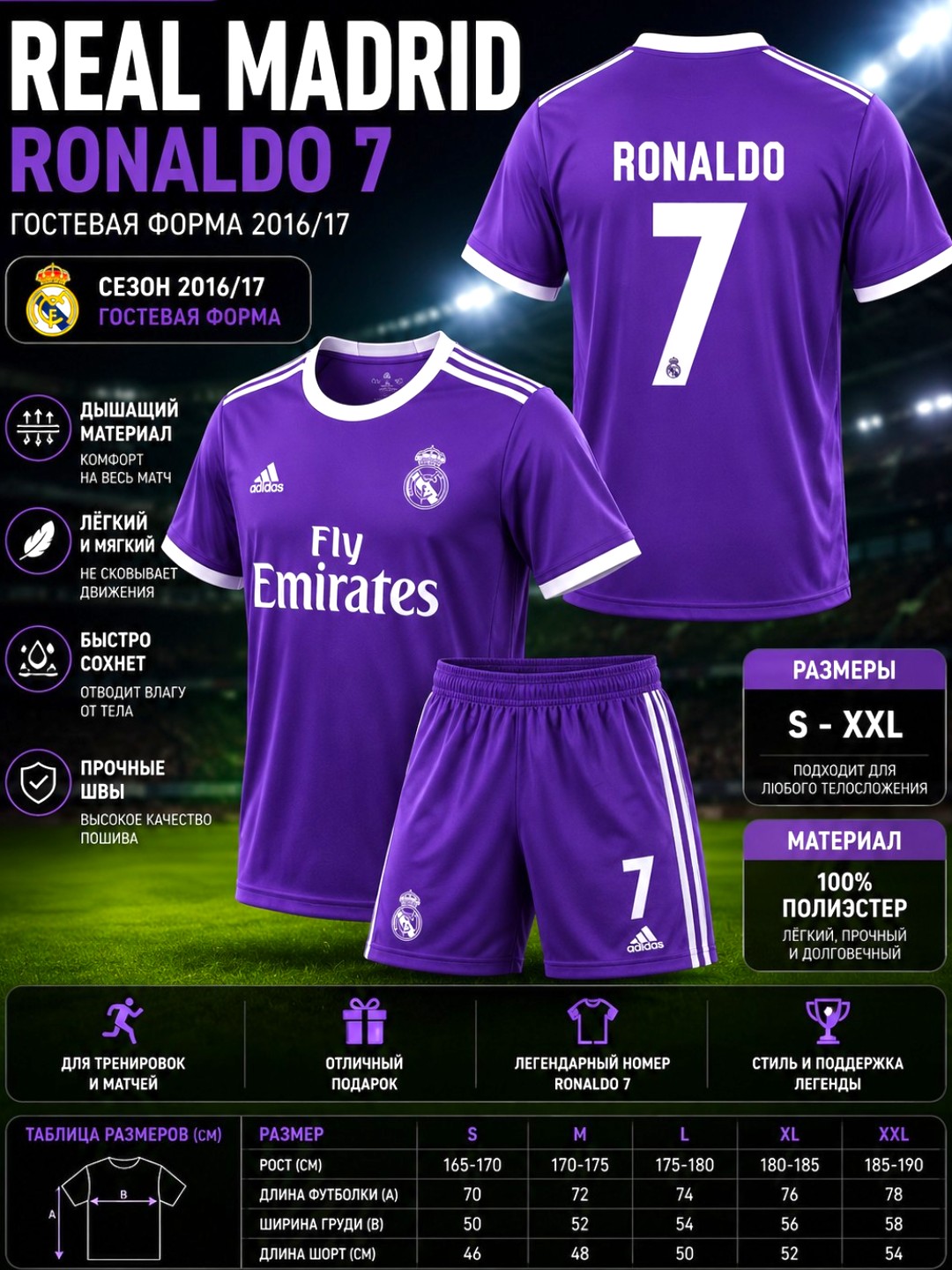 Футбольная форма Ronaldo №7 — легендарные сезоны Real Madrid и Manchester United - 