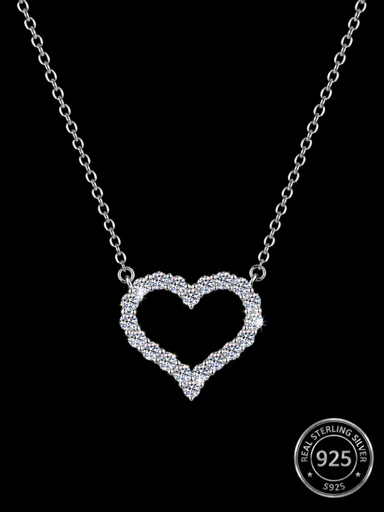 Ayollar uchun GRA Moissanite Yurak Kulonli Zanjir — 925 Proba Sterling Kumush