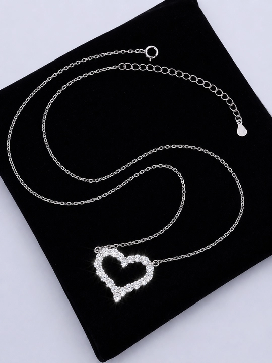 Ayollar uchun GRA Moissanite Yurak Kulonli Zanjir — 925 Proba Sterling Kumush