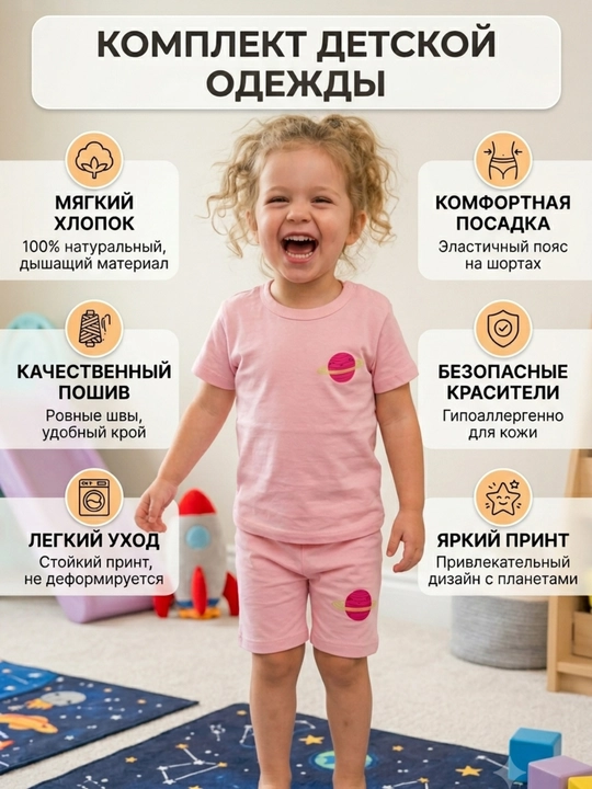 Комплект футболка с шортами для девочек Carter's, летний комплект для девочек - 