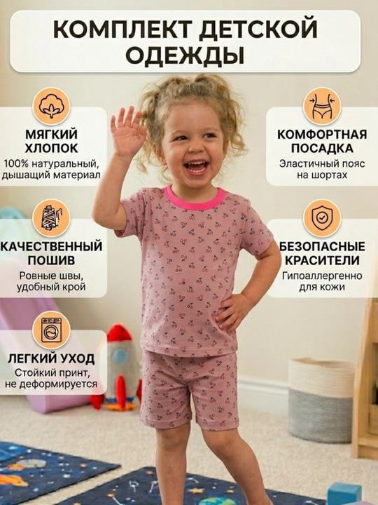 Комплект футболка с шортами для девочек Carter's, летний комплект для девочек - 