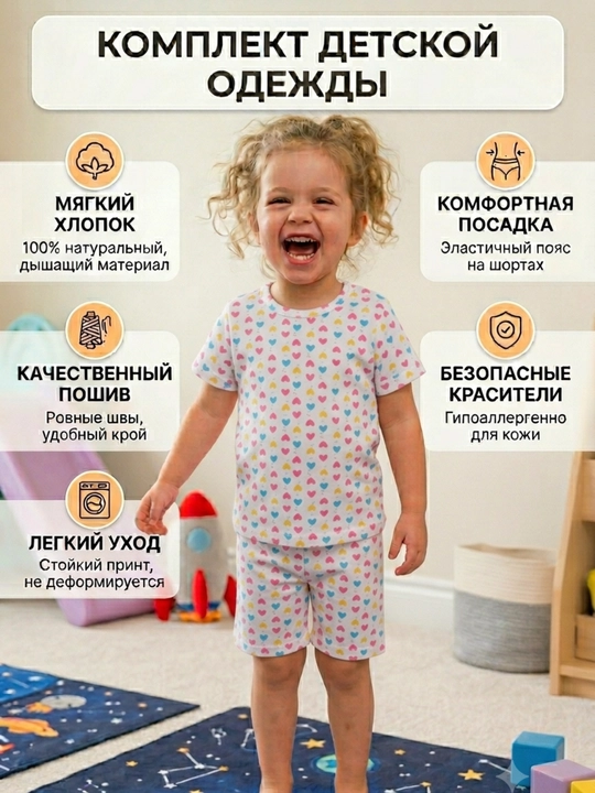 Комплект футболка с шортами для девочек Carter's, летний комплект для девочек - 