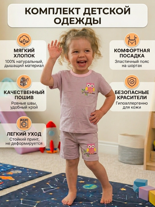 Комплект футболка с шортами для девочек Carter's, летний комплект для девочек - 