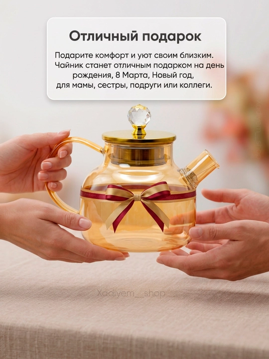 Shisha choynak, choy damlash uchun issiqqa chidamli, bambuk qopqoqli filtrli choynak