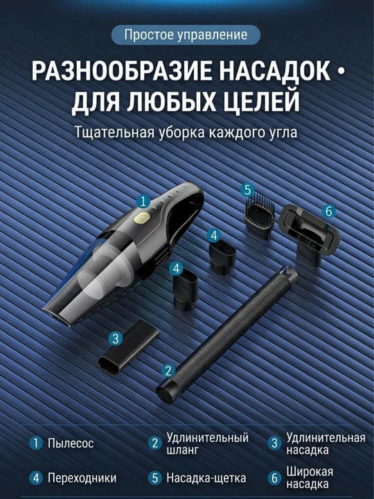 Simsiz avtomobil changyutgichi 6 in 1, puflagich va vakuum nasos, 3500 mAh, Type-C