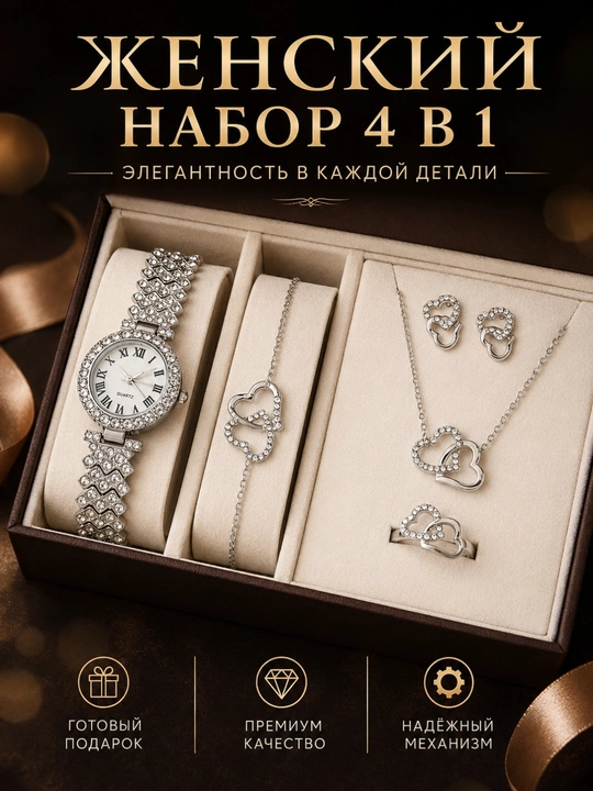 Ayollar uchun zargarlik buyumlari 5 dan 1 gacha-soat, bilaguzuk, sirg'alar, zanjir va uzuk - 