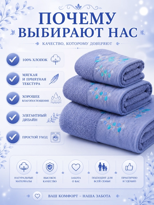 Набор банных, лицевых и ручных полотенец из 100% хлопка