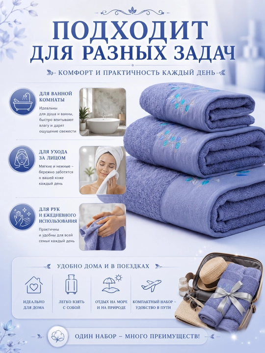 Набор банных, лицевых и ручных полотенец из 100% хлопка
