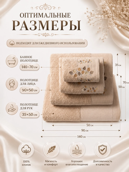 Набор банных, лицевых и ручных полотенец из 100% хлопка