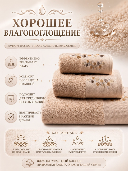 Набор банных, лицевых и ручных полотенец из 100% хлопка